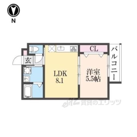 プライベートレジデンス西院2(1LDK/2階)の間取り写真