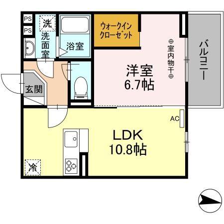 フェリシオ成子坂(1LDK/2階)の間取り写真