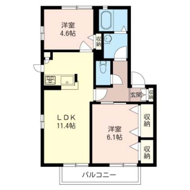 SAISONシモサトA(2LDK/1階)の間取り写真