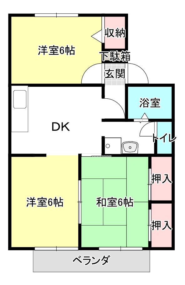 ロイヤルコート川西A棟(3DK/2階)の間取り写真