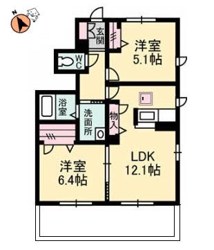 プロヌーブ中島田(2LDK/1階)の間取り写真