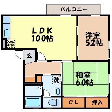 ディアスMS B棟(2LDK/1階)の間取り写真