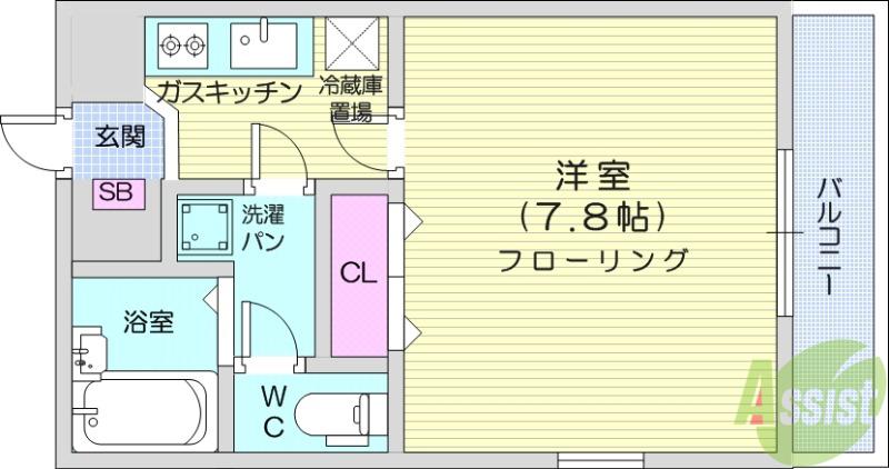 米ヶ袋ベルサンテ(1K/3階)の間取り写真