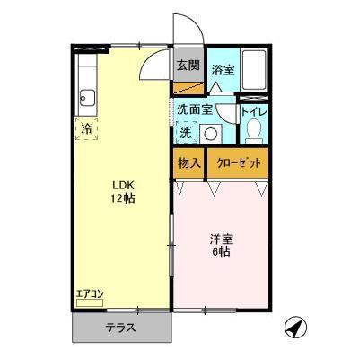 らぽーる梅園AB(1LDK/1階)の間取り写真
