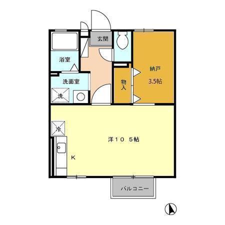 ルミエールA棟(ワンルーム/2階)の間取り写真