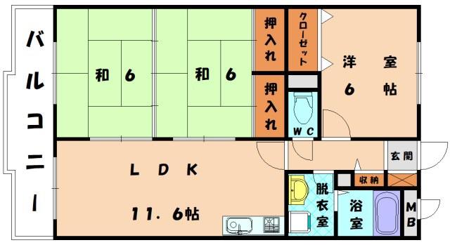 OAK VILLA 和白レジデンズ(3LDK/2階)の間取り写真