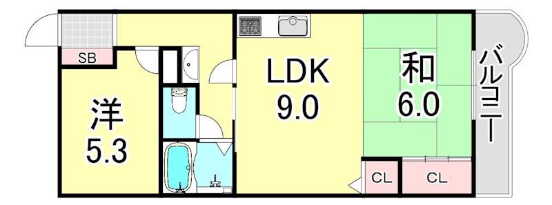 グレイスハイツ大谷(2LDK/3階)の間取り写真