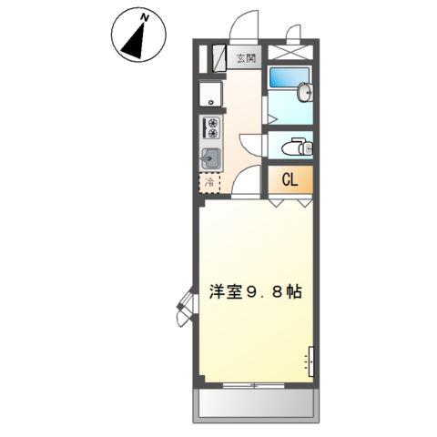 ディアコートS(1K/2階)の間取り写真