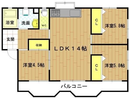 第2シャトーナツヤマ(3LDK/3階)の間取り写真
