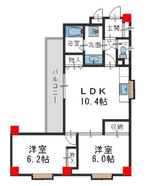 神若栄マンション(2LDK/3階)の間取り写真