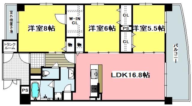 イーストコートアイ別院町(3LDK/6階)の間取り写真