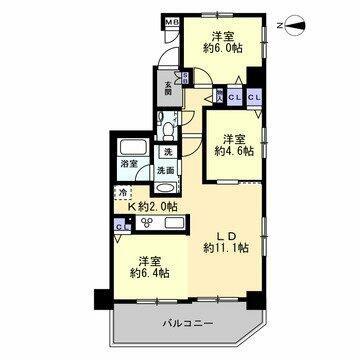 グランデュール新小岩(2LDK/11階)の間取り写真