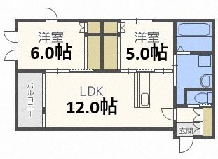 ヴィブラン(2LDK/1階)の間取り写真