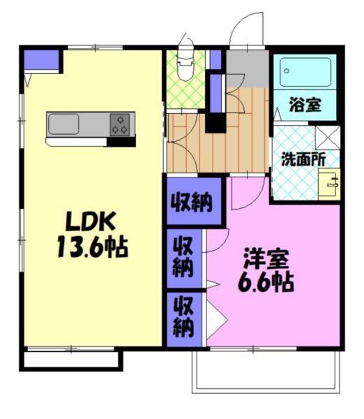 石浜コモンシティA(1LDK/2階)の間取り写真