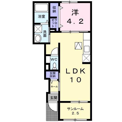 クオーレ B(1LDK/1階)の間取り写真