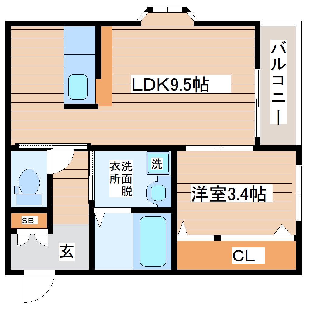 シャトルクレスト向山A(1LDK/2階)の間取り写真