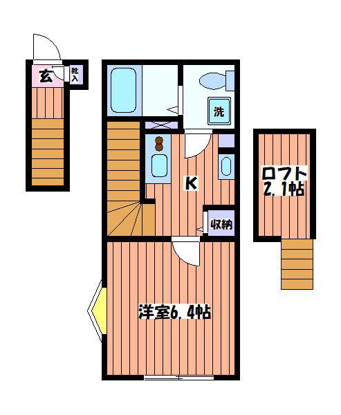 MELDIA矢川II(1K/2階)の間取り写真