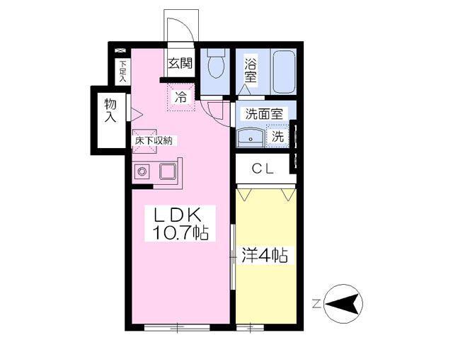 プラスリバーII(1LDK/1階)の間取り写真