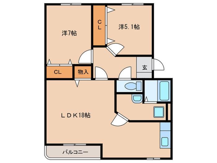 マンションCATS EYE(2LDK/2階)の間取り写真