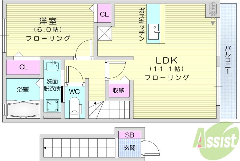 グランベルメゾン(1LDK/2階)の間取り写真