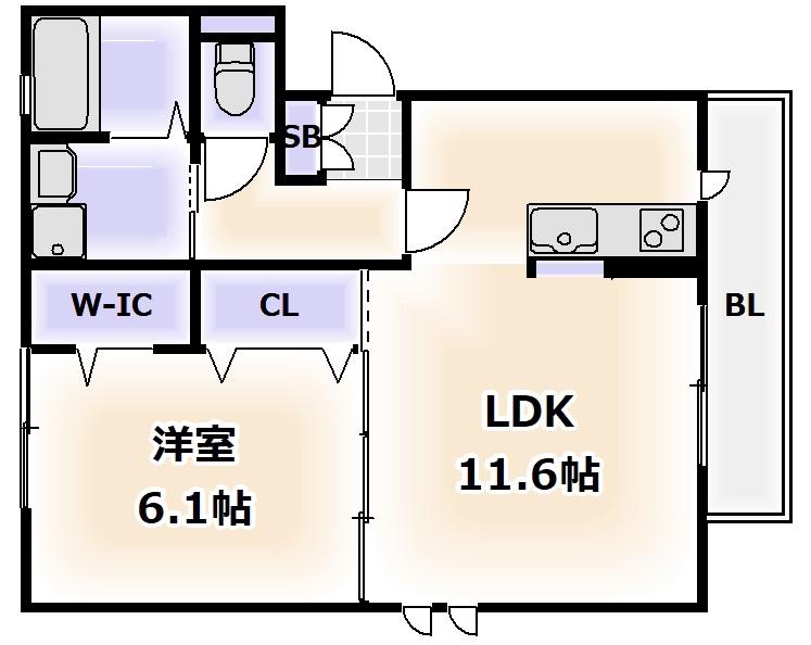 スクエアプレイス天王寺東 A棟(1LDK/1階)の間取り写真
