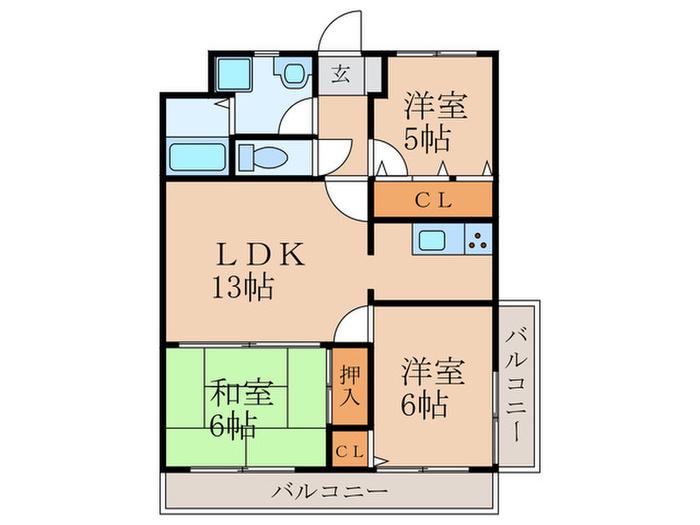 プレアール新飯塚(3LDK/3階)の間取り写真
