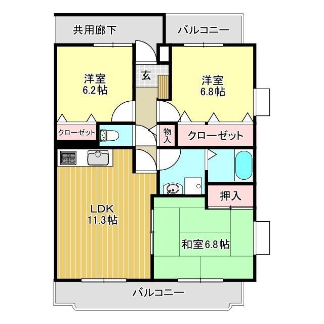 エルミタージュ香貫(3LDK/2階)の間取り写真