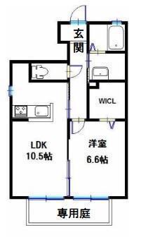 空 KUU A棟(1LDK/1階)の間取り写真