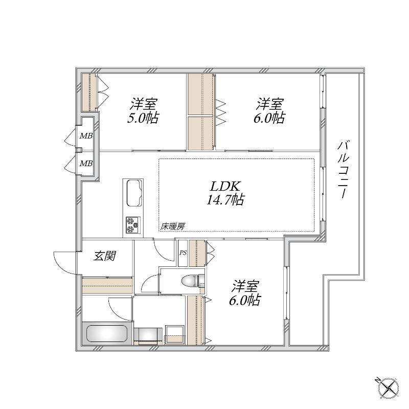 浦和区領家3丁目メゾン南棟(3LDK/2階)の間取り写真