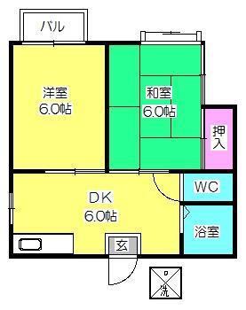 アートインシングI(2DK/1階)の間取り写真