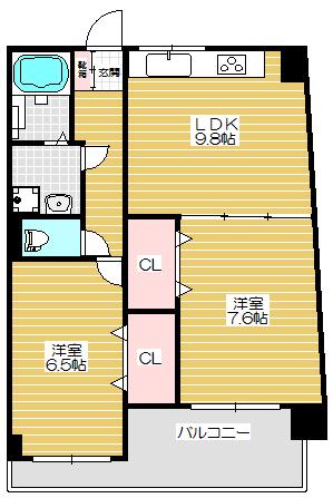 ドムス東梅田(2LDK/10階)の間取り写真