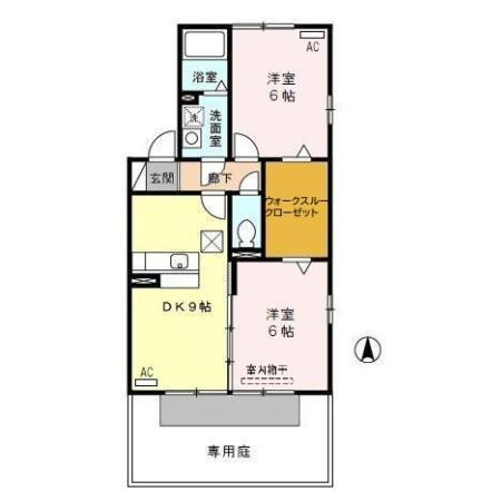 グレースハイム六の坪(2LDK/1階)の間取り写真