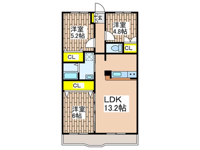 洋光台山の手マンション(3LDK/2階)の間取り写真