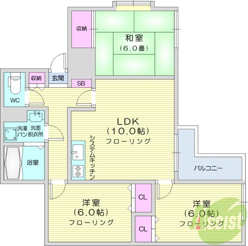 小鶴参番館(3LDK/2階)の間取り写真