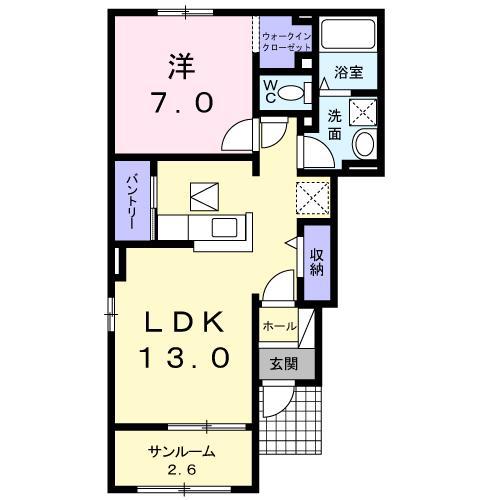 アイリスI(1LDK/1階)の間取り写真