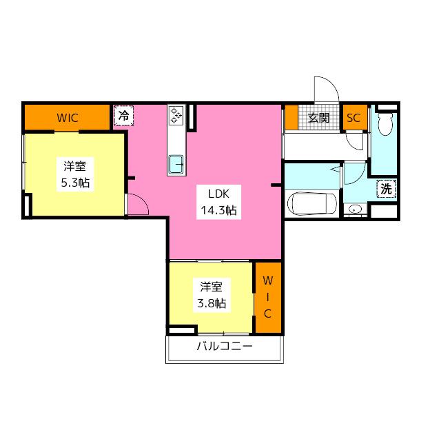 プランドゥブレ西新(2LDK/3階)の間取り写真