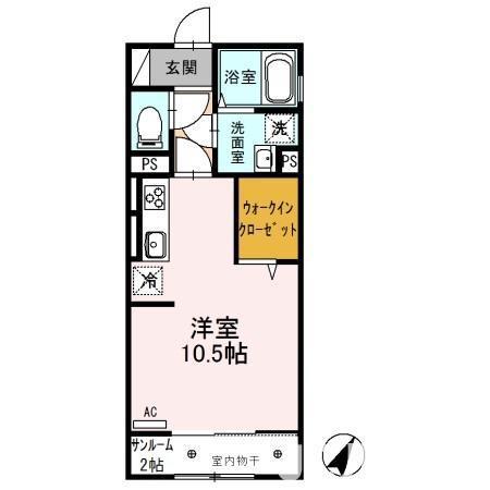 プランドール B(ワンルーム/2階)の間取り写真