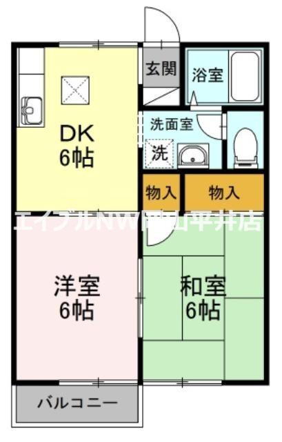 ウインドワードB棟(2DK/1階)の間取り写真