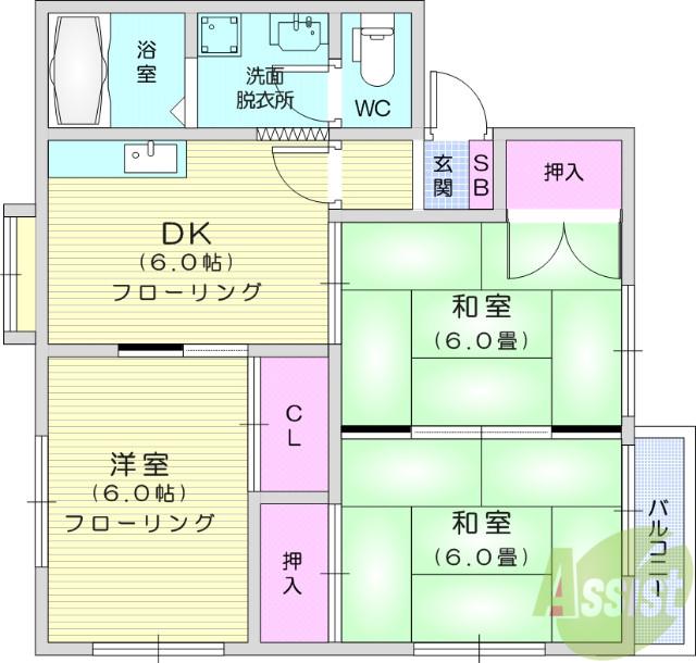 ハイツ436(3DK/2階)の間取り写真