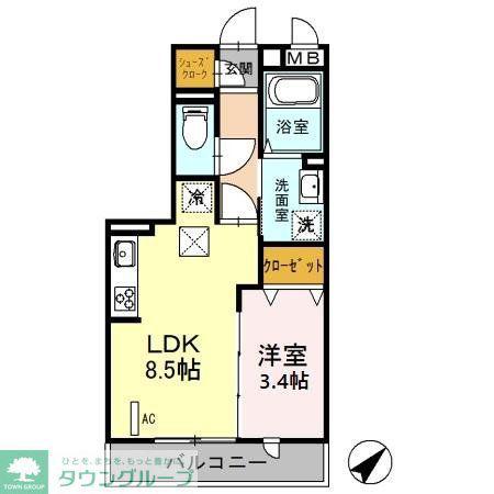 メテオール(1LDK/1階)の間取り写真