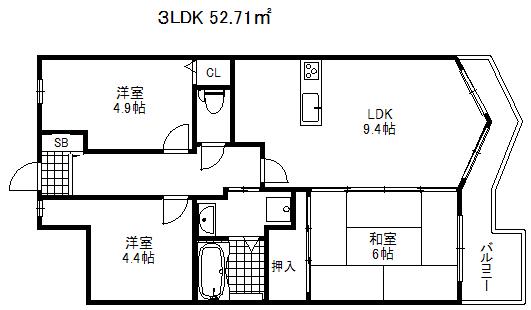 プレステージ深江南町(3LDK/8階)の間取り写真