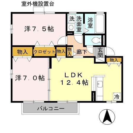 シャルマン ヴィラージュAB棟 A棟(2LDK/2階)の間取り写真