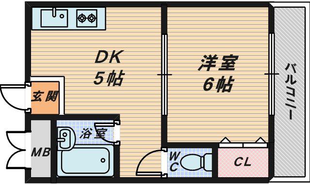 JR阪和線 鳳駅 徒歩12分 5階建 築38年(1DK/4階)の間取り写真