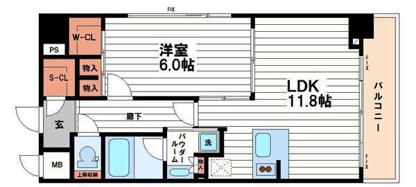レジェンドール心斎橋イースト(1LDK/14階)の間取り写真