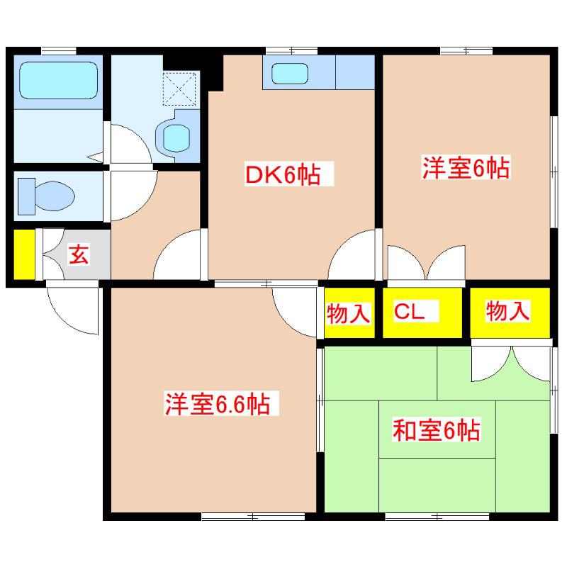 パークハイムI B棟(3DK/1階)の間取り写真