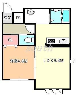シュクル今里(1LDK/1階)の間取り写真