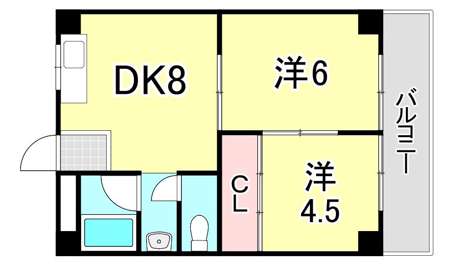 NDYハイツ甲子園(2DK/3階)の間取り写真