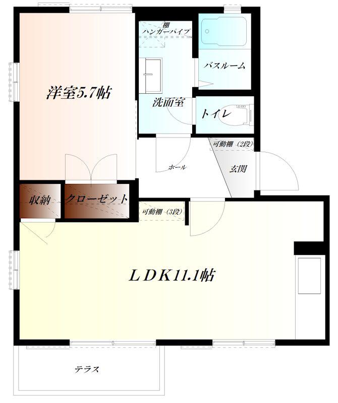 フローラルフォーツーフォー WIFI対応(1LDK/1階)の間取り写真