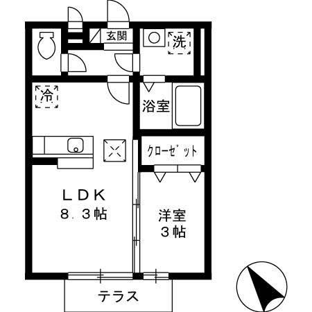 ハートフルハイツ(1LDK/2階)の間取り写真