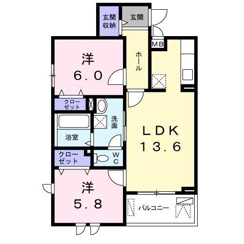 カーサ サリーレ(2LDK/2階)の間取り写真